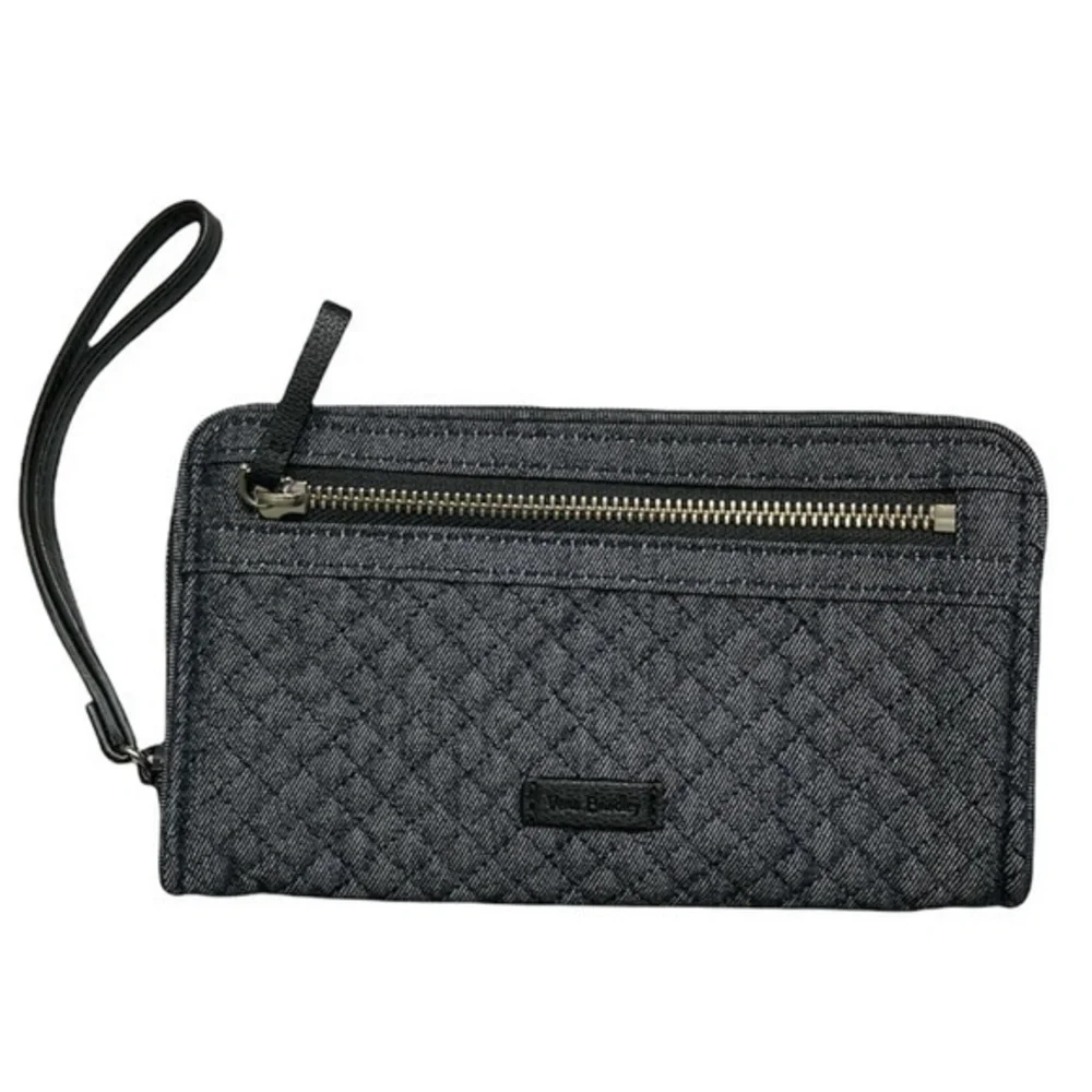 Vera Bradley dark denim zipper quilted wristet wallet